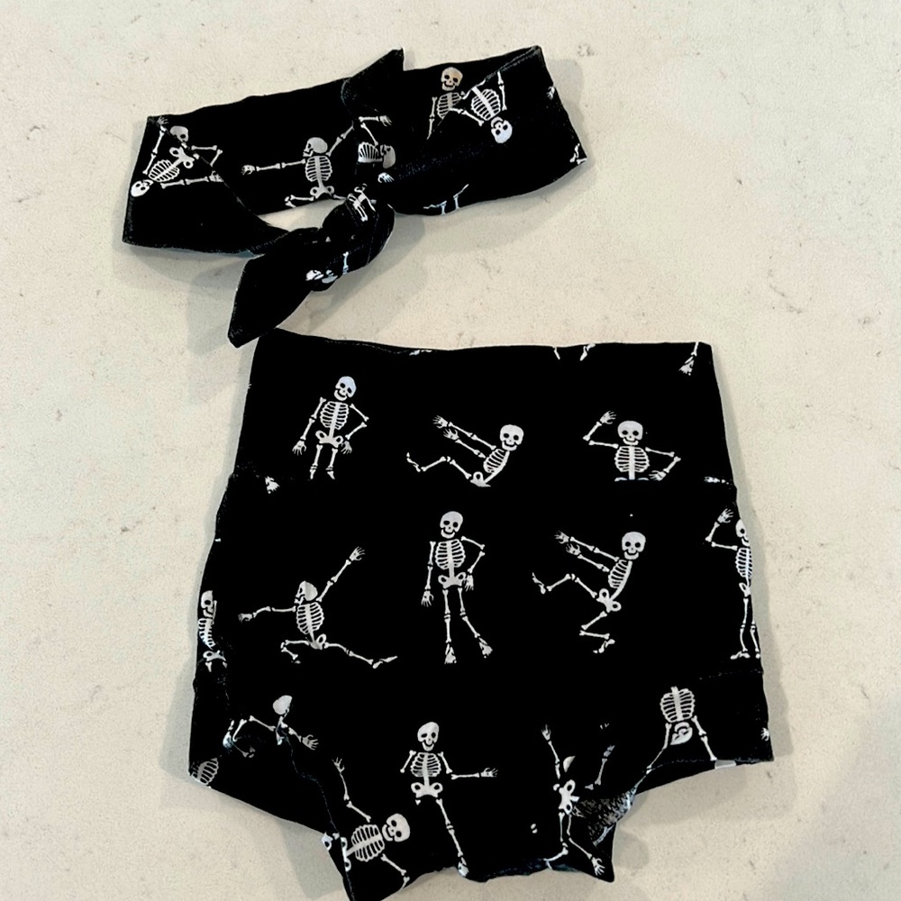 Halloween Skeleton Shorts and Headband, 3-6 months